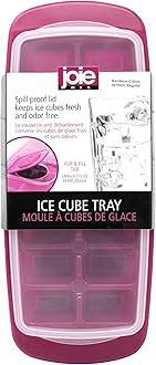 Joie Standard Ice Cube Tray, Covered and Stackable, No-Spill Removable Lid, Pop Open Door for Easy Refills, Keeps Ice Fresh, Freezer Durable, Dishwasher Safe, Colors May Vary