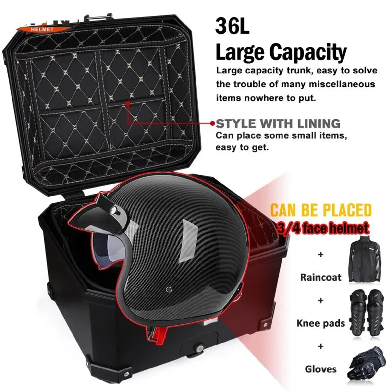Motocicleta Top Case Caja Trasera Universal para Motocicleta de 36 l para R1200GS, R1250GS, F800GS, F850GS, G310gs y F750gs. Caja de Cola Motocicleta(Full Set Box)