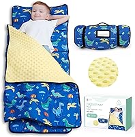 ACRABROS Toddler Nap Mat with Removable Pillow & Blanket - Extra Large 53x21 Inch Rolled Sleeping Bag for Daycare Preschool Travel