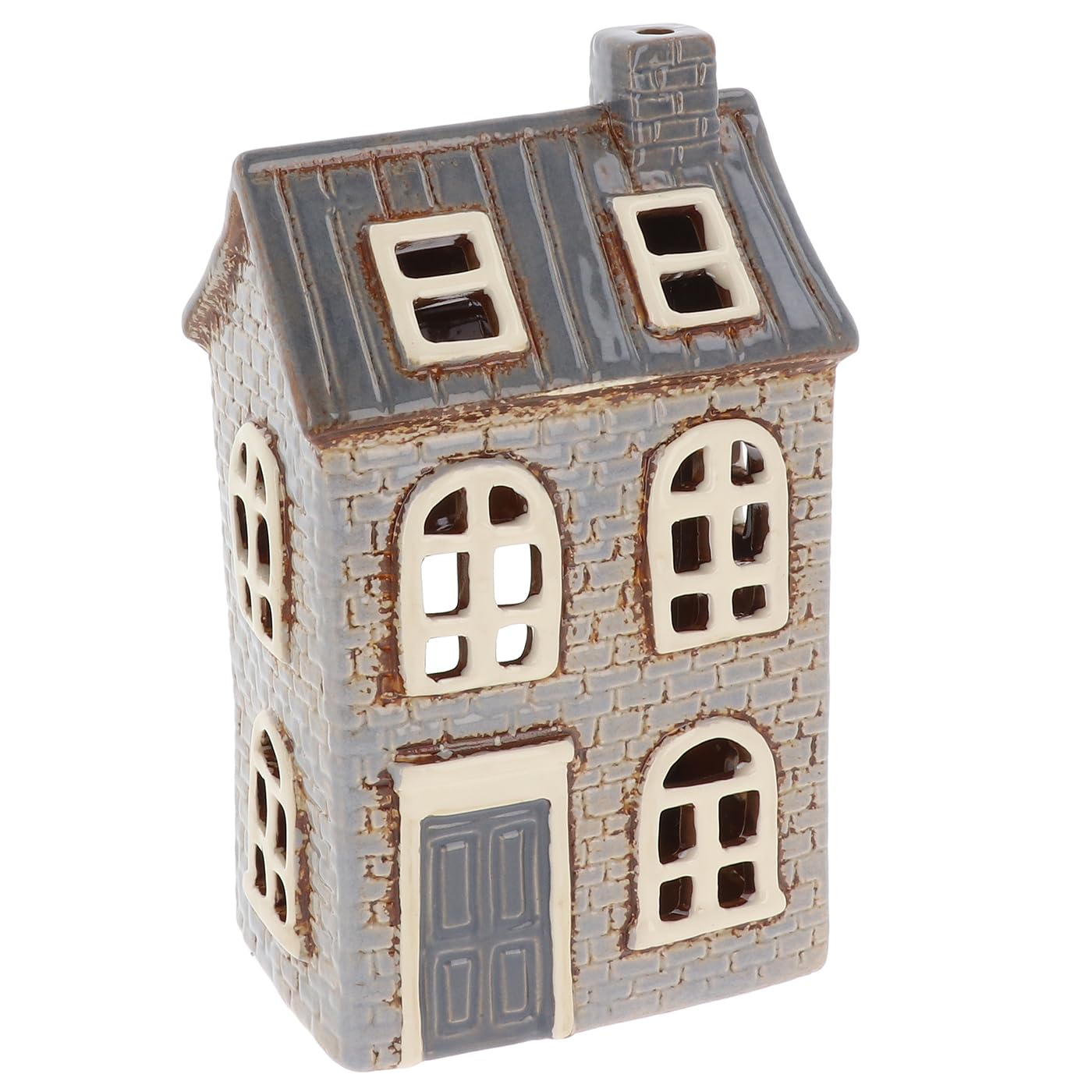 Shudehill Giftware Village Pottery Ceramic Tealight Holder Brick Houses Grey Neutral Collection - Tiled Chateau, Lilac, or Dormer House (Brick Lilac)