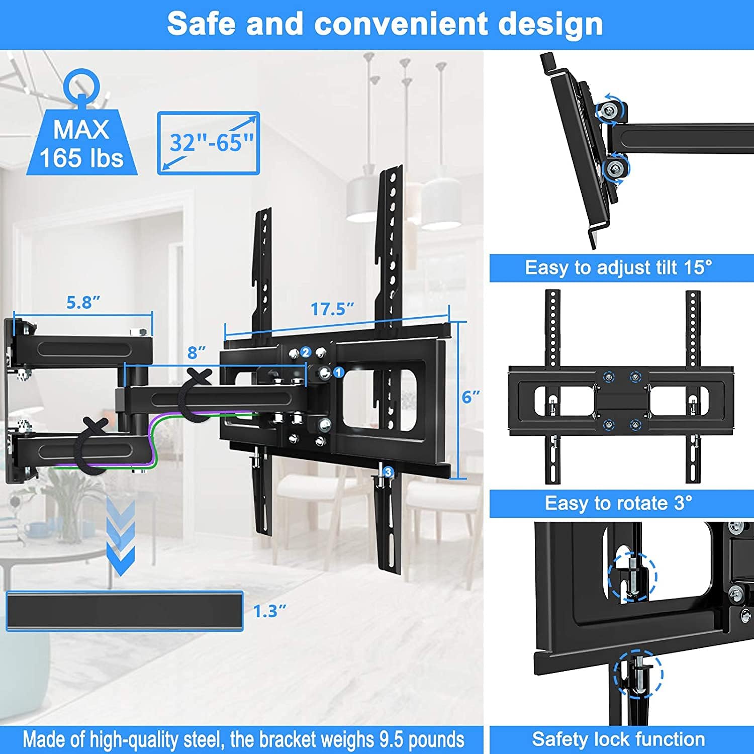 Best Cyber Deals 🔥 KDG Full Motion TV Wall Mount with Height Setting, TV Mount Bracket for Most 32-65 Inch LED LCD 4K Flat Screen Curved TV, Articulating Swivel Tilt Extension Max VESA 400x400mm Loading up to 121lbs Best Deal KDG Full Motion TV Wall Mount with Height Setting, TV Mount Bracket for Most 32-65 Inch LED LCD 4K Flat Screen Curved TV, Articulating Swivel Tilt Extension Max VESA 400x400mm Loading up to 121lbs