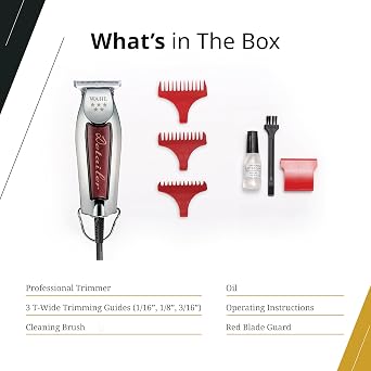 Wahl Professional Detailer Trimmer, Burgundy, Adjustable T-Blade, Corded Lightweight Rotary Motor, Includes 3 Guides and Accessories