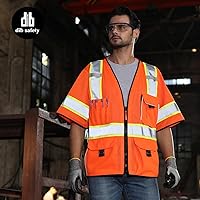 Vista 45 de Dib Safety - Chaleco reflectante amarillo de malla, chaleco de alta visibilidad con bolsillos y cremallera, clase 2 ANSI de alta resistencia, hecho
