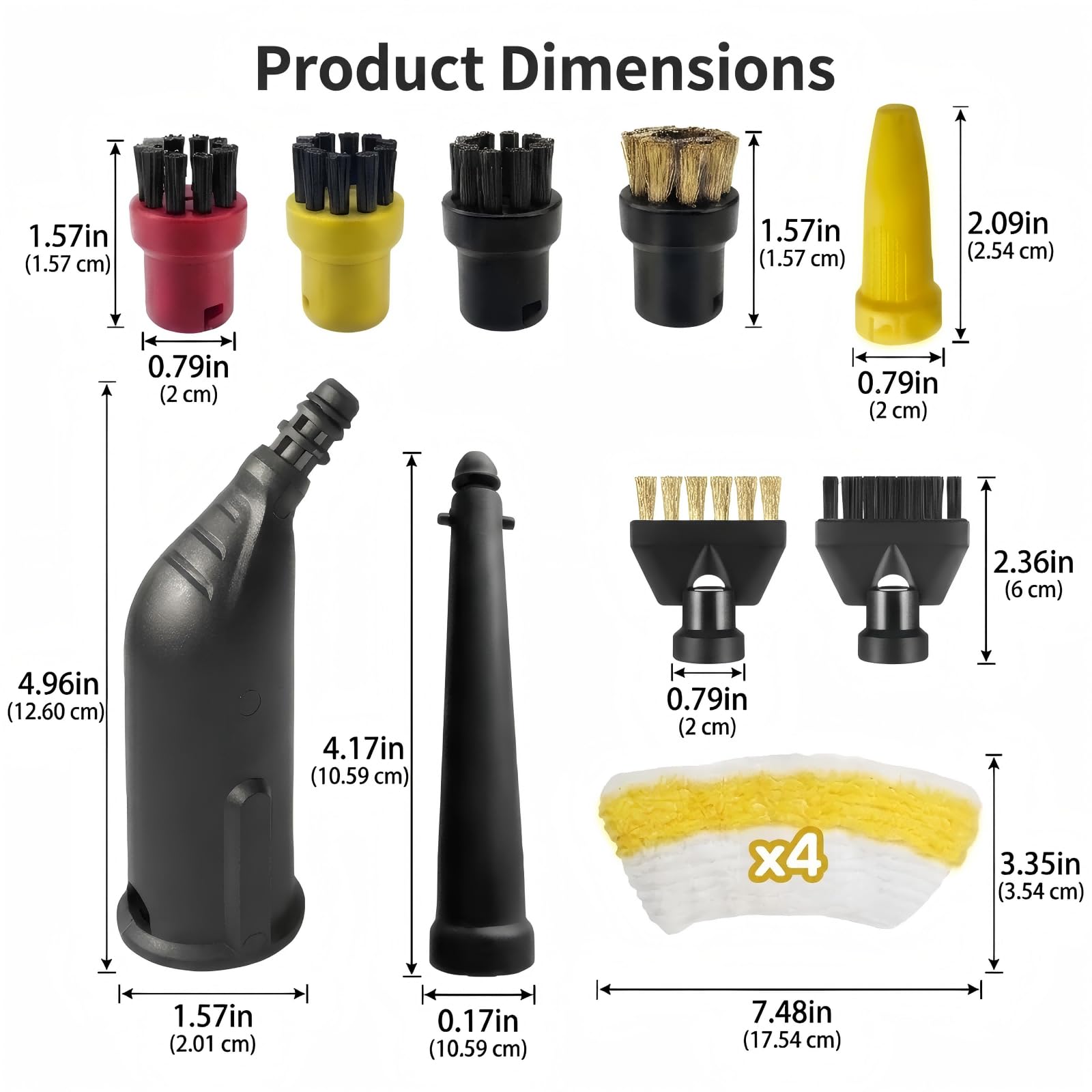 Kit de 13 Accessoires pour Nettoyeur Vapeur Compatible avec Kärcher EasyFix SC1 SC2 SC3 SC4 SC5, brosse ronde, brosse plate, buse allongée, buse coudée, buse pour recoins, chiffon en microfibre