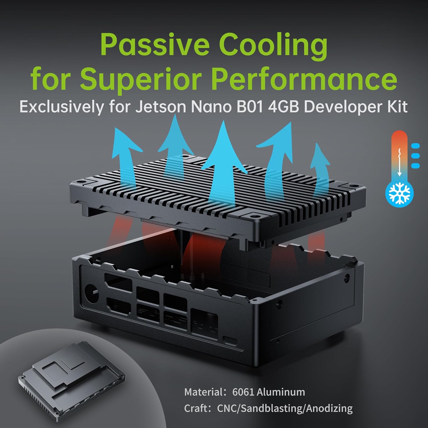 Jetson Nano Case, Aluminum Alloy Passive Cooling Case (Only Support Jetson Nano B01 4GB), Efficient Heat Dissipation, Sleek Design, Sandblasted Anodized Finish