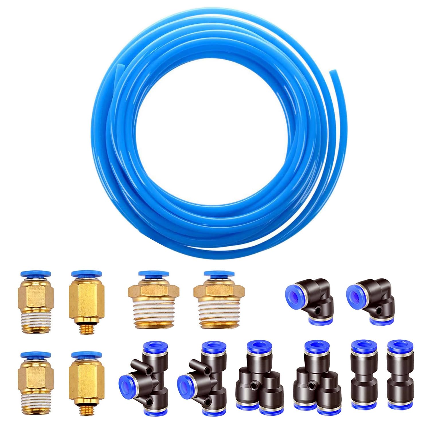 HUAZIZ 10m Manguera Aire Poliuretano, 4mm Aire de PU Tubo Manguera Azul + 14 Pcs 4mm Air Push Quick…