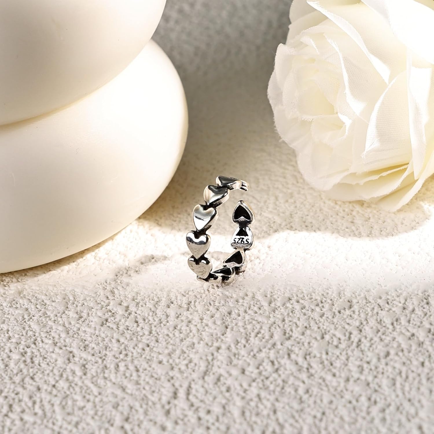 Silver Heart Ring Sterling Silver Open Heart Ring for Women Adjustable Unique Statement Thumb Ring - Image 6