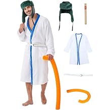 5PCS Christmas Vacation Cousin Eddie Costume Set White Robe Hat Belt Hose Props for Men Holiday Halloween Cosplay