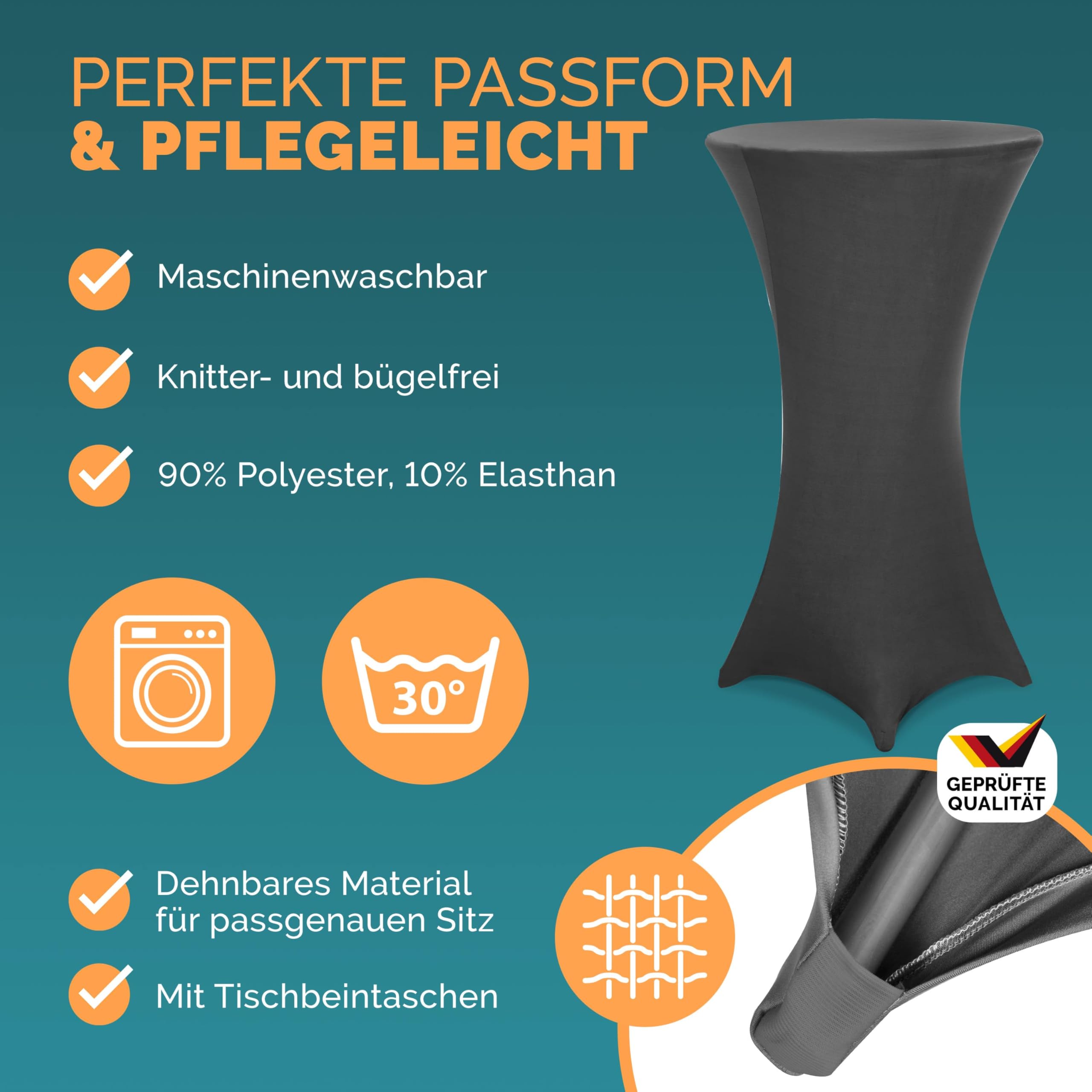 Casaria® Stehtisch mit Husse 80 cm Klappbar Rund Holz Metall Pulverbeschichtet Wetterfest Hoch Set Bistrotisch Bartisch Partytisch Garten Tisch Grau