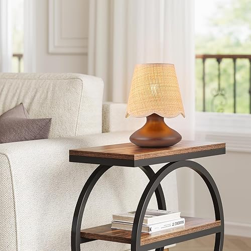 Miniatura 6 de TAKEGO Viantage - Lámpara de mesa pequeña con base de madera, pantalla de ratán, mini lámpara de mesa de noche para encimera de cocina, lámpara de