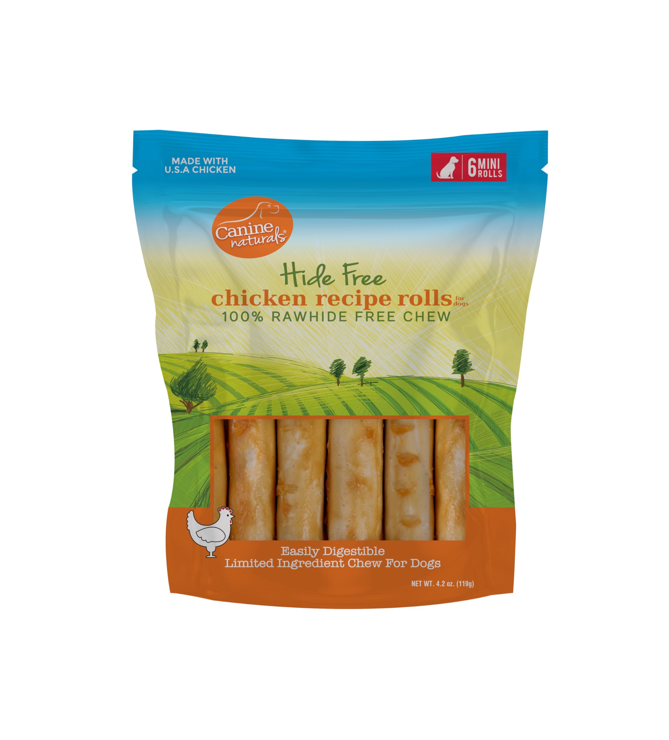 Chicken Recipe Chew - Rawhide Free Dog Treats - Made from USA Raised Chicken - All-Natural and Easily Digestible - Mini (6 Count) for Dogs Under 20 lb