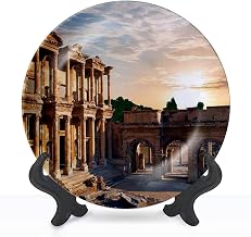 Decorative Plates Library of at Ephesus Wall Decor Ceramic Ornament with Display Stand and Hook Up for Festival, Parties, Wedding 10", Collector Plate