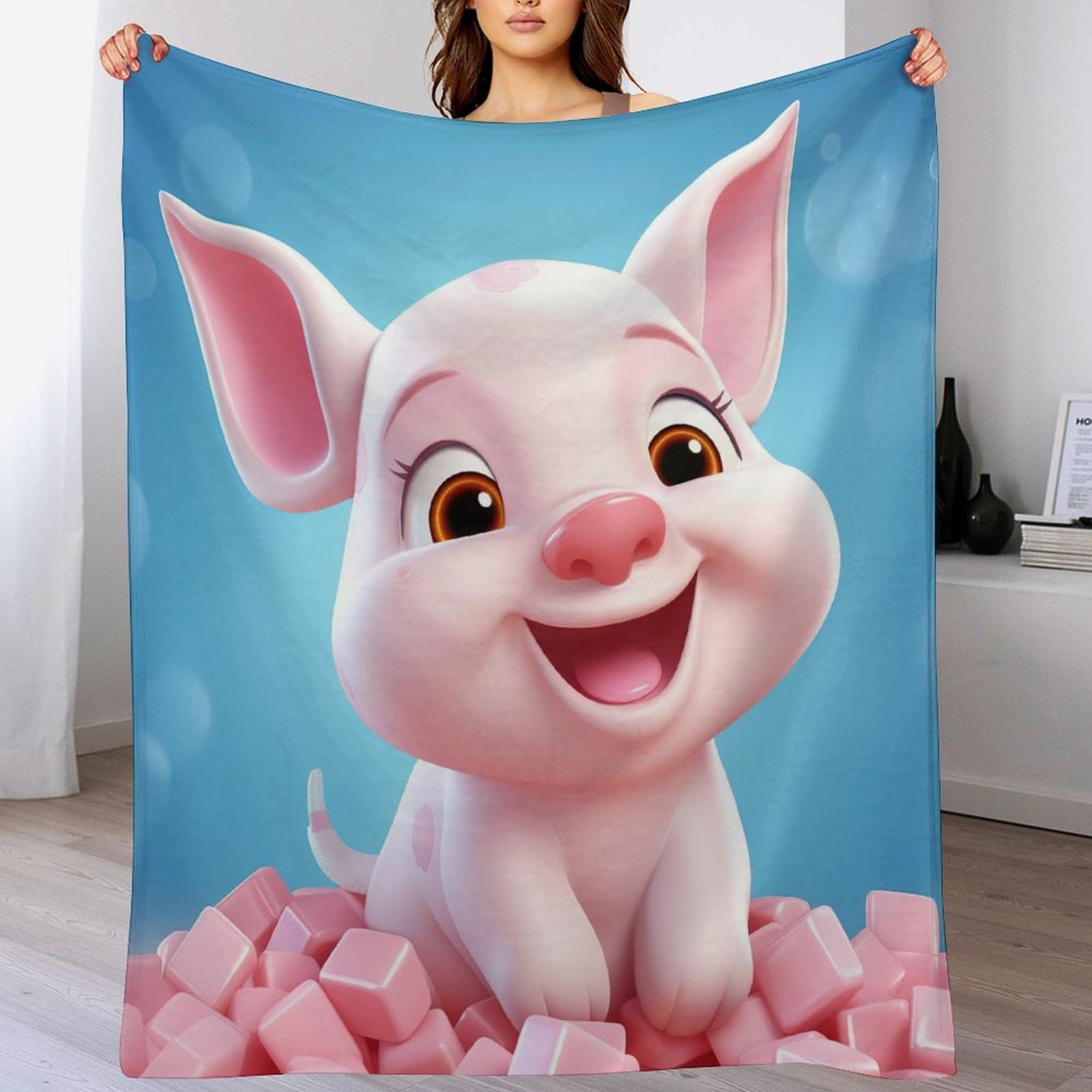 Couverture de canapé chaude motif cochon plaid flanelle pour vos soirées cocooning au salon