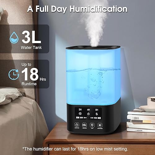 Miniatura 7 de Humidificadores para dormitorio, humidificadores de niebla fría para habitación grande, humidificadores de llenado superior de 3 litros para el