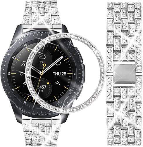 Dsytom Compatible con Samsung Galaxy Watch de 1.654 pulgadas para mujer + bisel, 0.787 pulgadas (0.787 in) y anillo bisel, correa de diamante para