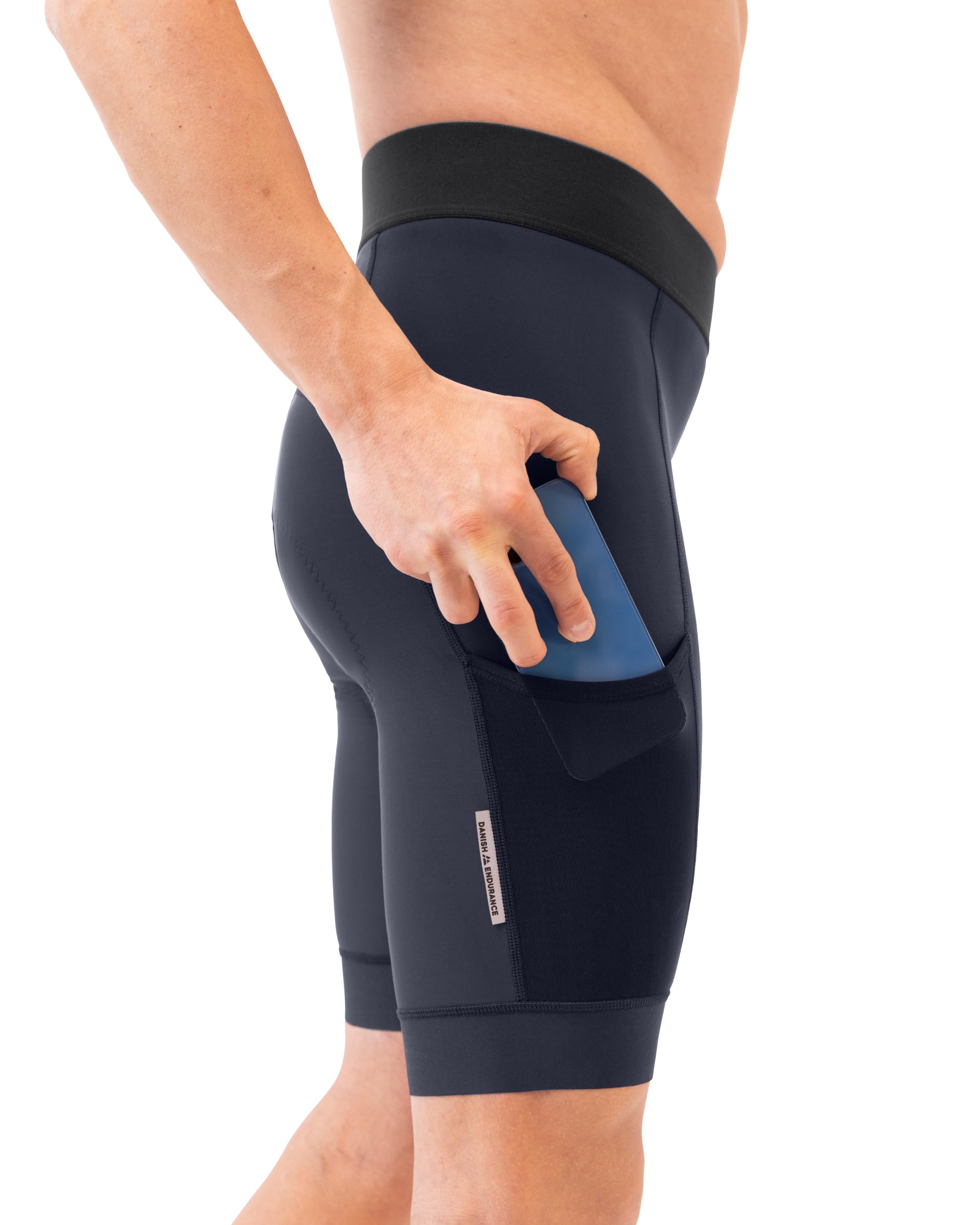 DANISH ENDURANCE Pantaloncini da Ciclismo da Uomo, per Bicicletta, Imbottiti in Gel 3D, Elastici, Traspiranti Blu Scuro L