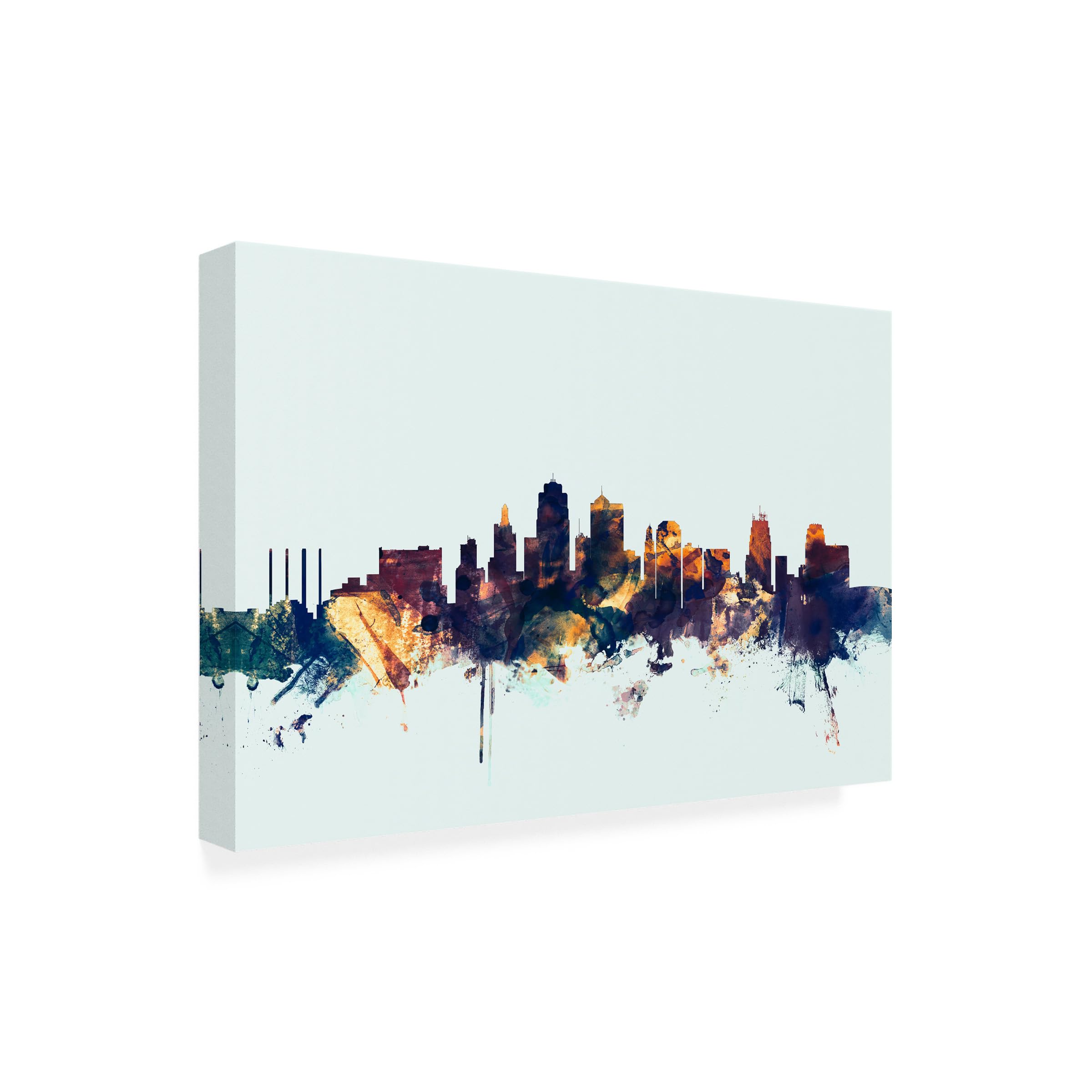Wrapped Canvas Wall Art - Michael Tompsett Kansas City Skyline Blue Wall Art for Living Room Bedroom or