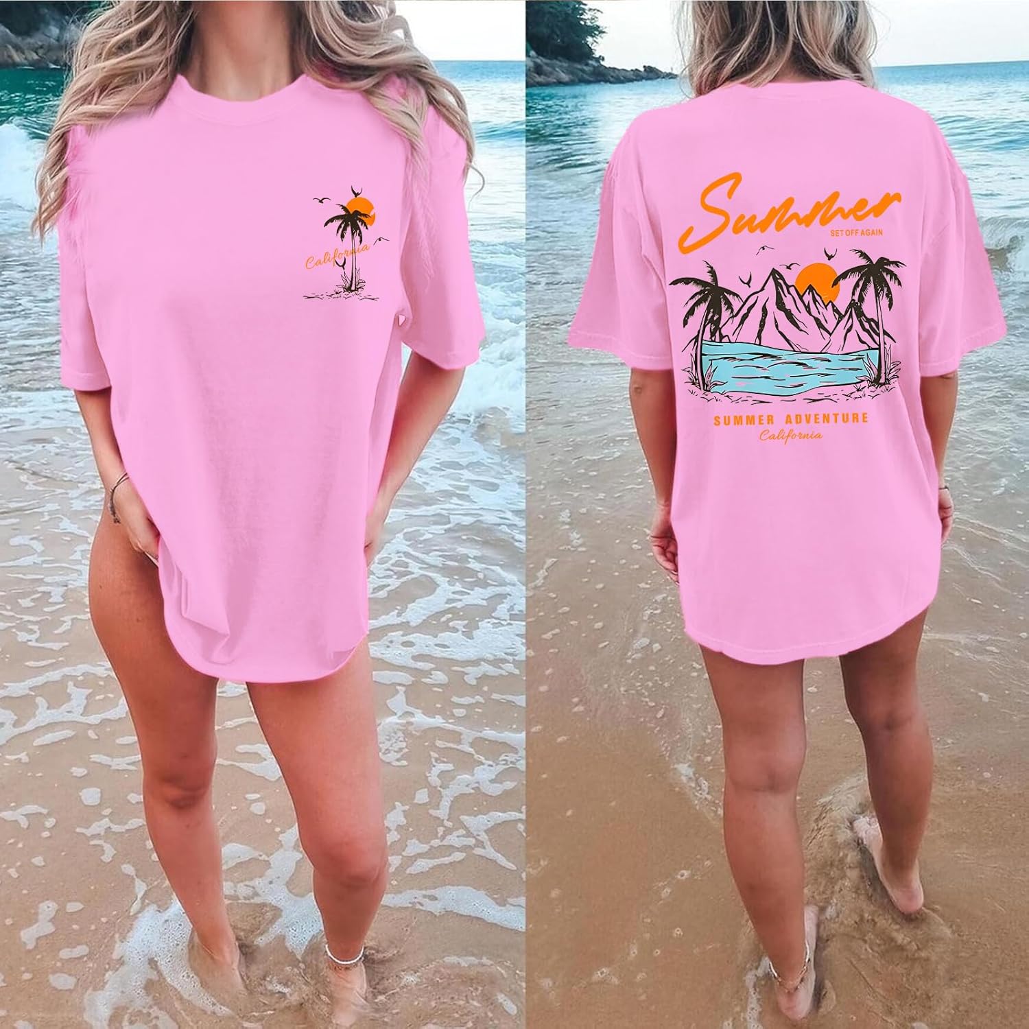 KEEVICI California T Shirt Beach Oversized Graphic Tees for Women Vintage Adventure Shirts Baggy Summer Cotton Vacation Tops - Image 2