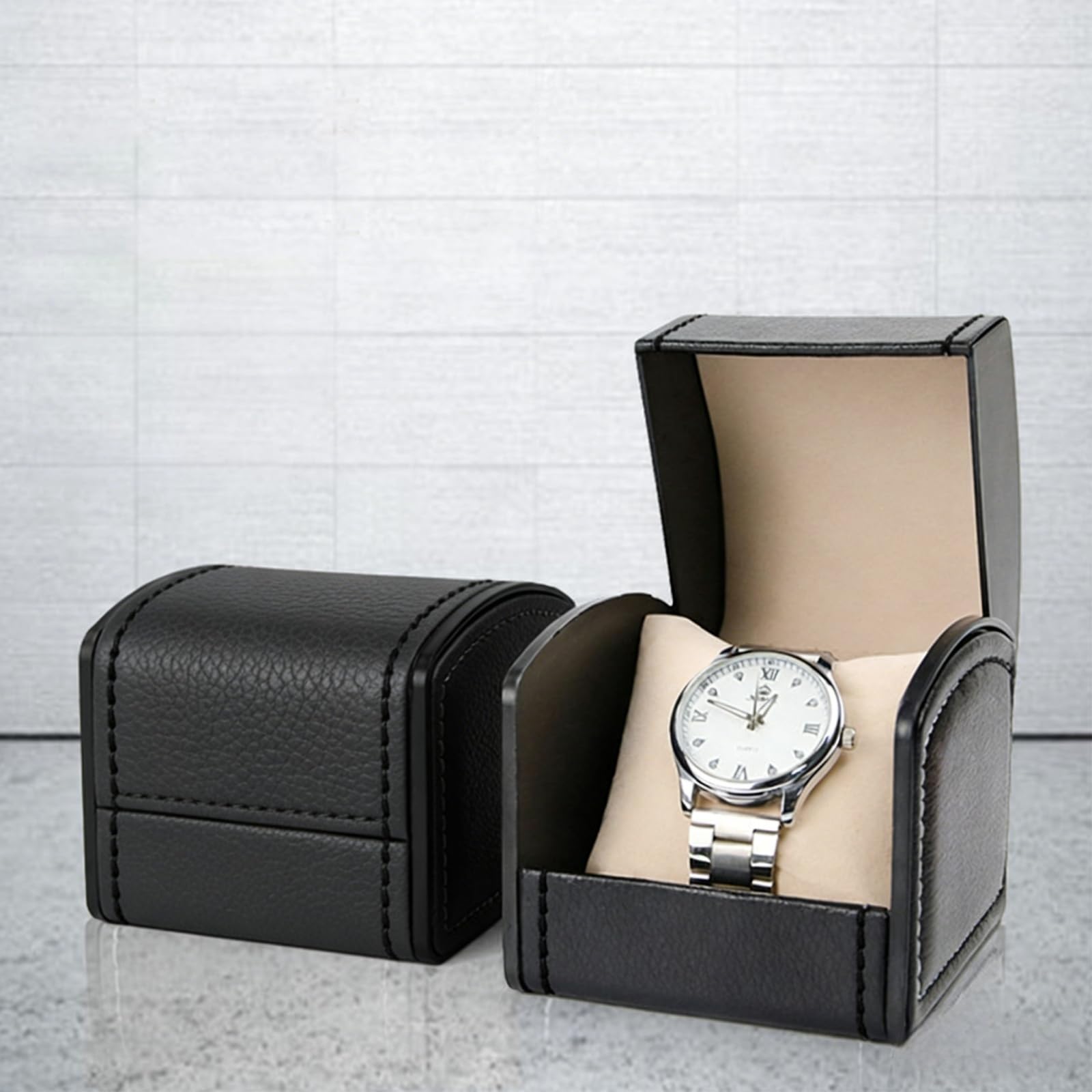 Organizador de Relojes Caja de Cuero PU para Viaje Estuche de Visualización Negro