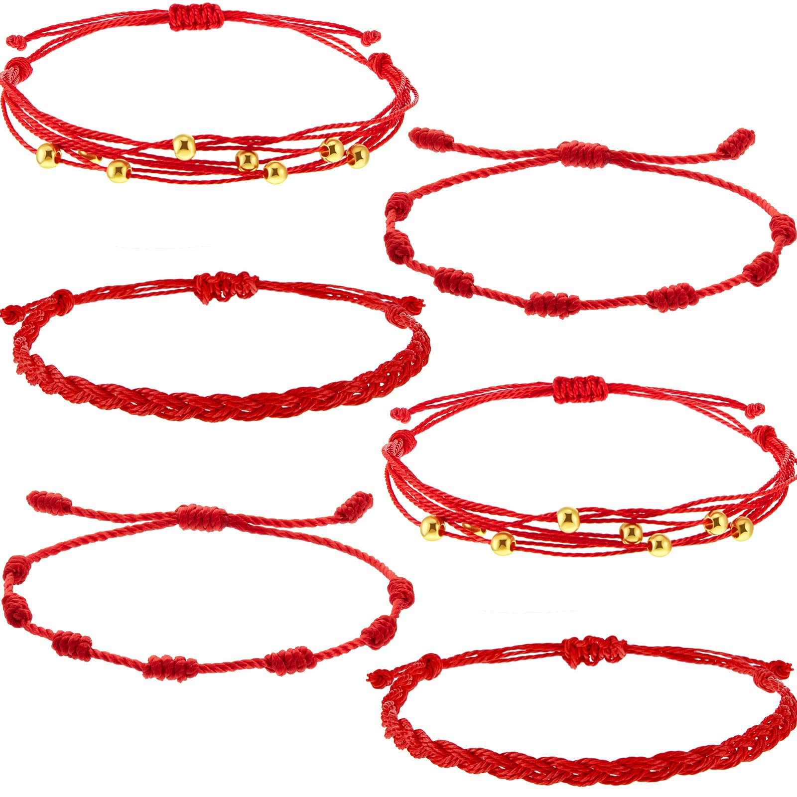 WILLBOND6 Pieces Red String Bracelets Red Cord Bracelet Adjustable Red Knot String Bracelet Amulet for Protection, Evil Eye and Good Luck for Friendship