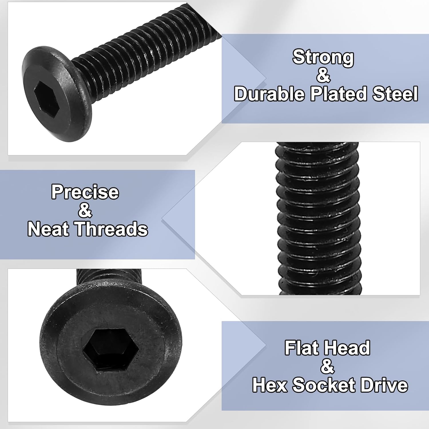 PATIKIL Furniture Bolt Nut Set, 6 Pcs M6 x 60 mm Metric Carbon Steel Flat Head Hex Socket Cap Screws Bolts with Barrel Nuts Hex Key Wrench for Beds Headboards Chairs, Black