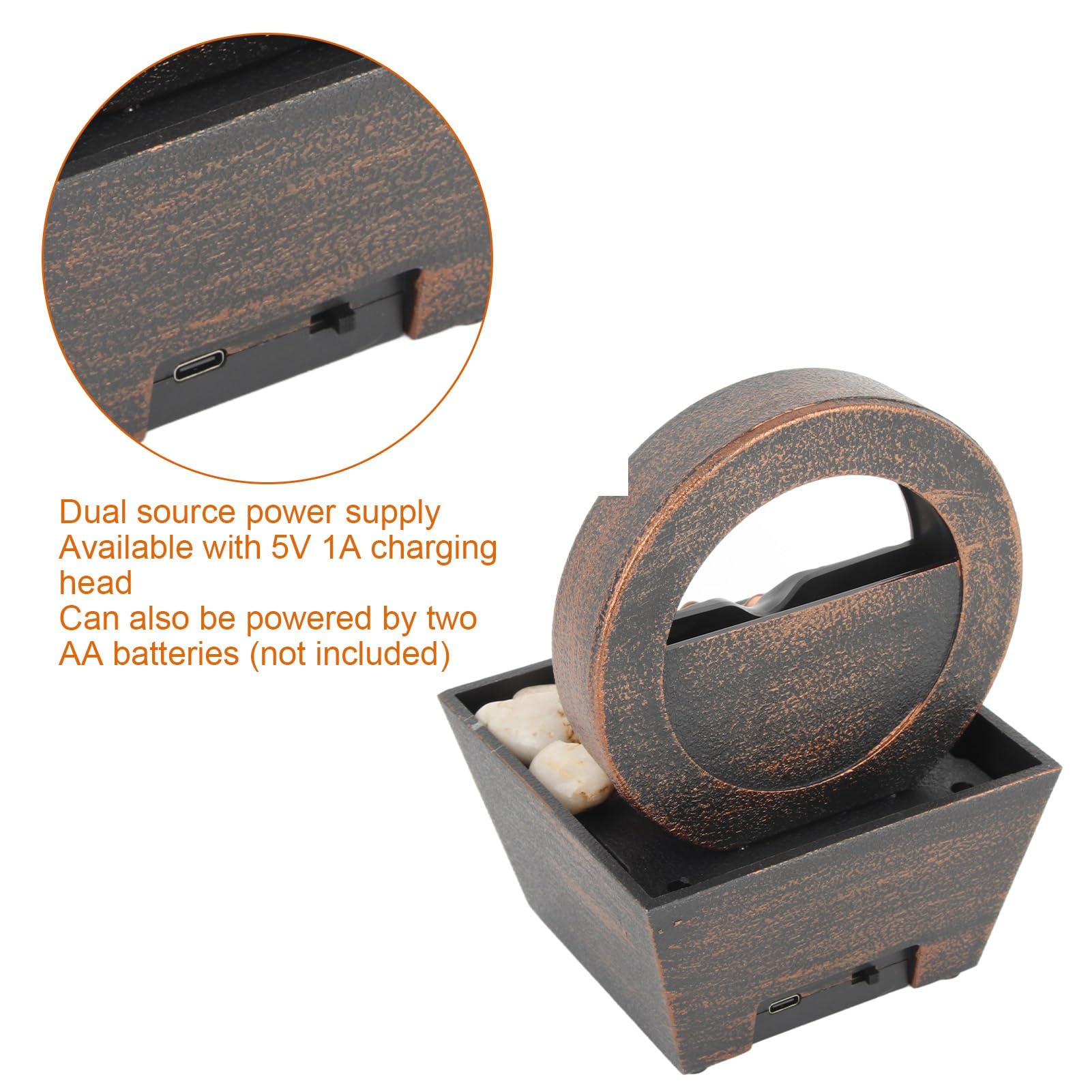 Fuente de Mesa Decorativa para Interior, Fuente de Agua con Cascada, de Piedra, con iluminación LED, alimentación USB, Zen, decoración para salón, Oficina, Escritorio, 17 x 11,7 x 11,7 cm