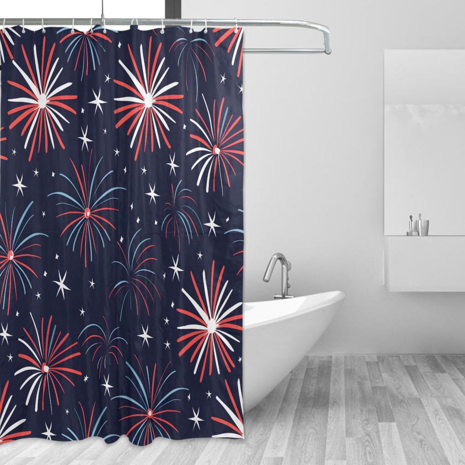 DUOBU Colorful Firework Shower Curtain Washable Waterproof Fabric Bath Curtain 60x72Inch Shower Curtains with Hooks for Bathroom Decor