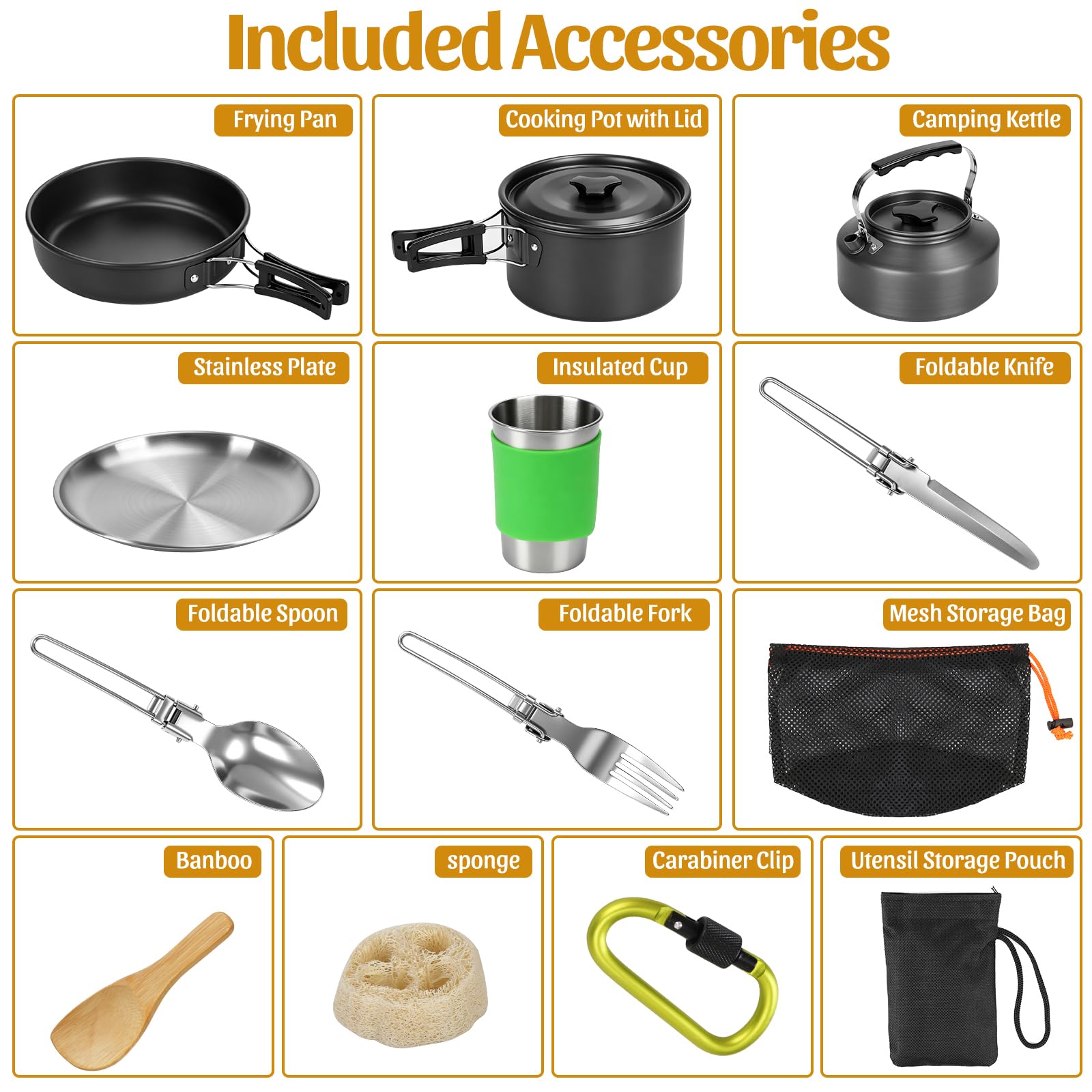 Camping-Kochgeschirr-Set für Camping, Picknick, Rucksackreisen