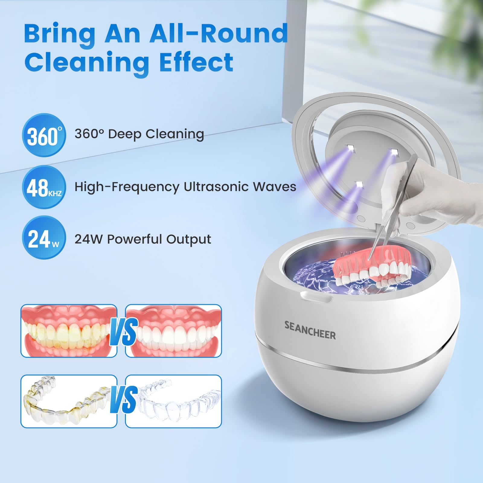 SEANCHEER Ultrasonic Cleaner 48kHz 24W 180ML Ultrasonic