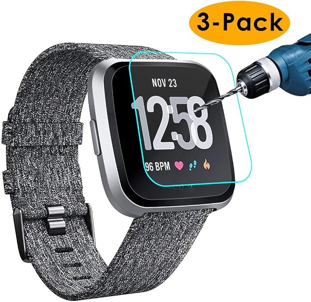 KIMILAR (3 Pack Screen Protector compatible with Fitbit Versa, Versa Lite (Not for Versa 2 / Versa 3), Curved-Edge High Clear Tempered Glass Screen Protector for Versa/Versa Lite Smartwatch