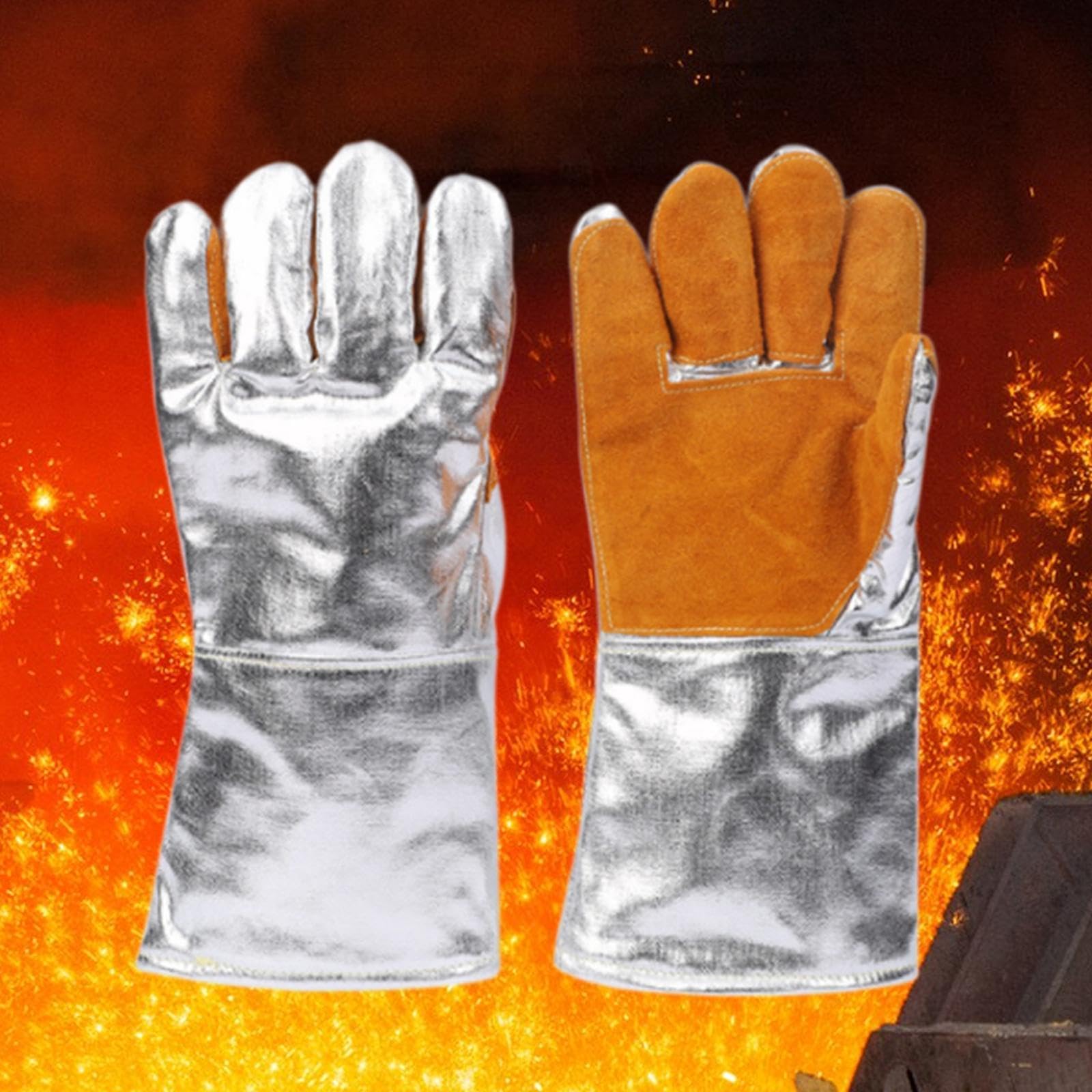 Gants de Travail, Gants de Soudage En Feuille D'aluminium, Multifonctionnels, Résistants à L'usure, Aux Brûlures, Portables, Résistants Aux Ha, Orange