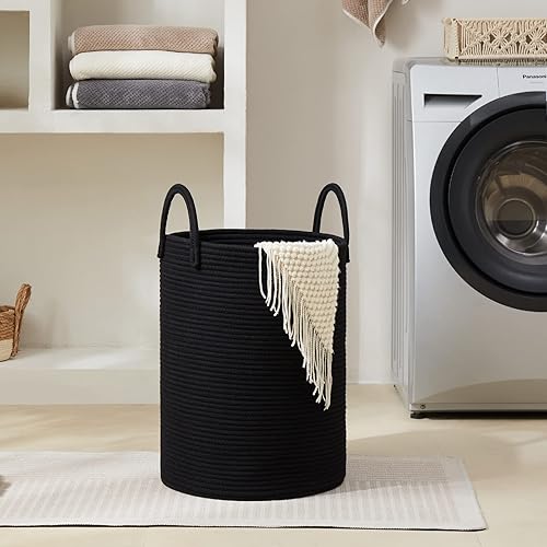 Miniatura 6 de Cesta tejida para ropa sucia, cesta de almacenamiento de cuerda de algodón de 58 L de alto, cesta plegable para ropa sucia, juguetes y ropa para