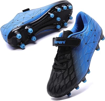Hanani Boys Girls Turf Soccer Shoes Kids Baseball Cleats Athletic Outdoor Indoor Sports Shoe Youth School Performance Futsal Sneaker Black Blue