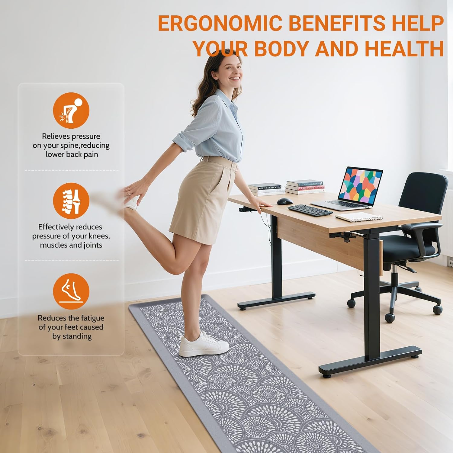 Mattitude 4/5 Inch Kitchen Mat, 17.3x59in Heavy Duty Ergonomic Comfort Foam Standing Desk Mat, Waterproof Non-Slip Standing Mats and Rugs for Kitchen, Office, Grey