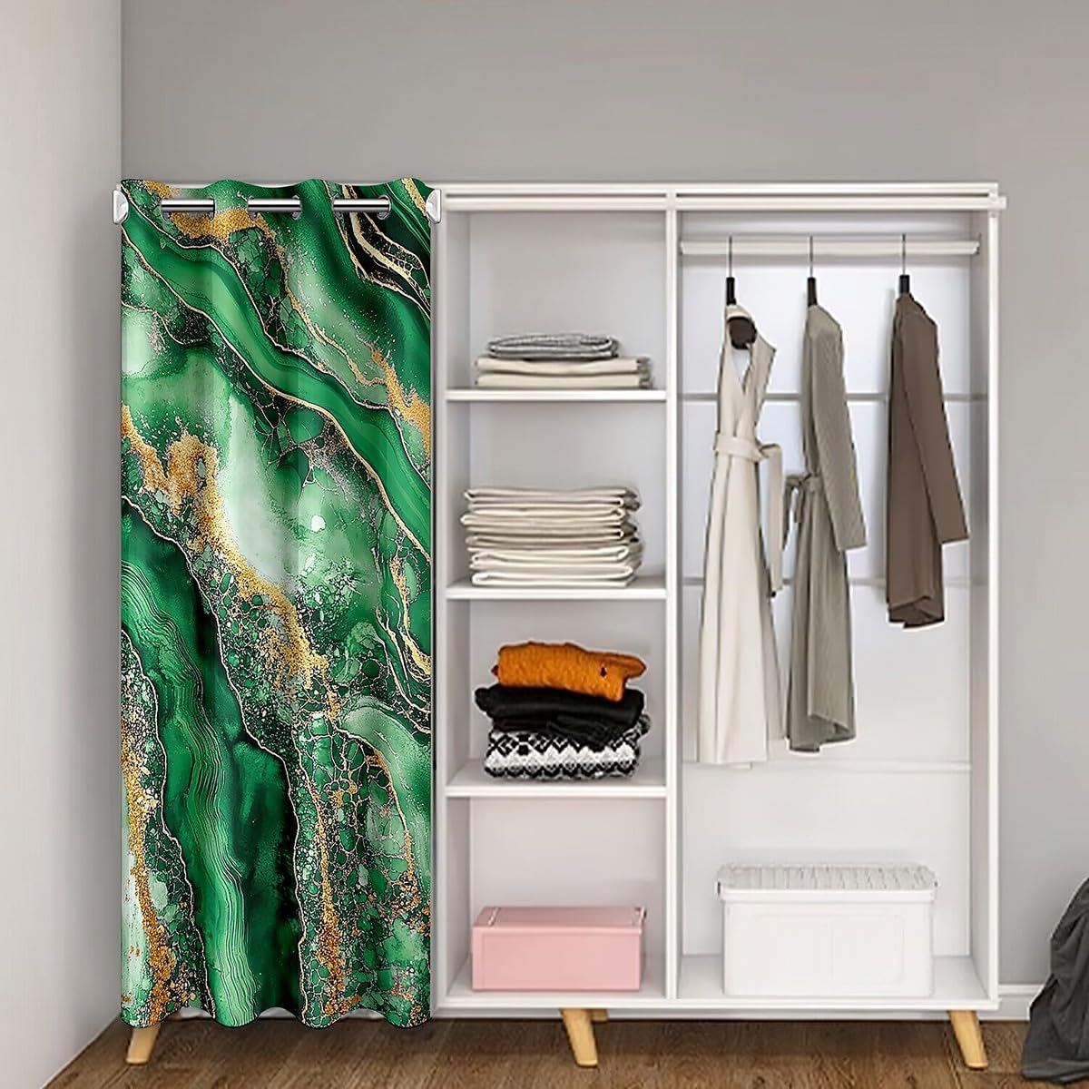 Erosebridal Marble Texture Door Curtain for Doorway Privacy,Green Golden Marble Grain Blackout Curtain 52" W X 80" L for Bedroom,Watercolor Tie Dye Door Drape Room Decor,Abstract Room Divider Curtain