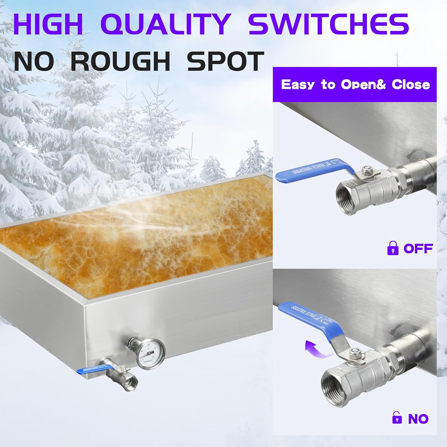 Maple Syrup Evaporator Pan, 30 x 20 x 6 Inch Maple Syrup Pan 15.5 Gal 304 Stainless Steel Maple Syrup Evaporator, Boiling Maple Syrup with Valve and Thermometer