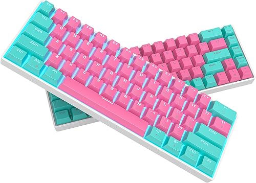 Miniatura 5 de surmen Teclado mecánico 60% para juegos con interruptor rojo lineal, mini teclado rosa de 61 teclas para juegos con luz LED, teclas PBT