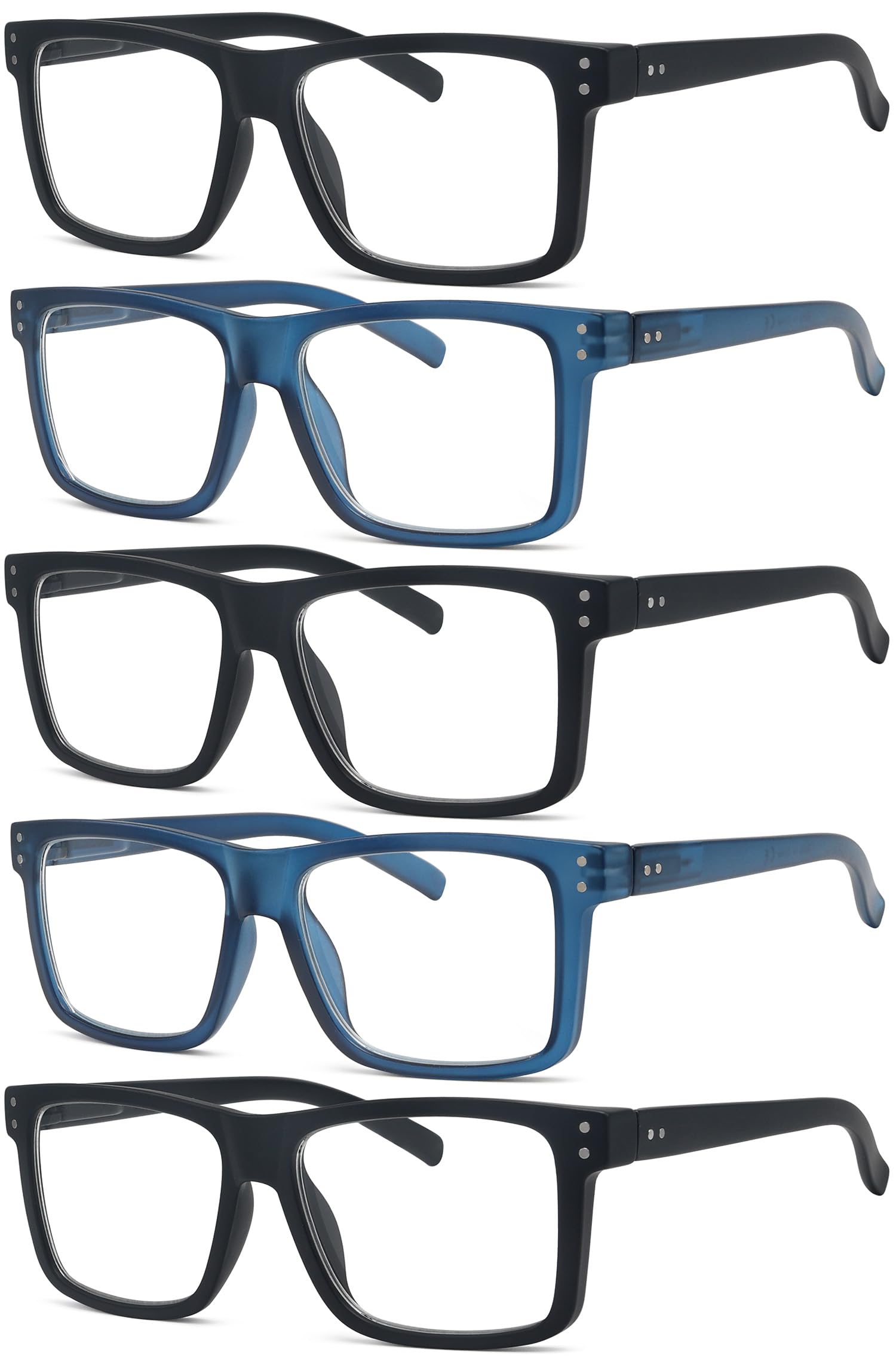 Eyekepper 5-pack Oversized Reading Glasses Square Large Frame Readers for Men and Women - 3 Black and 2 Blue +2.75