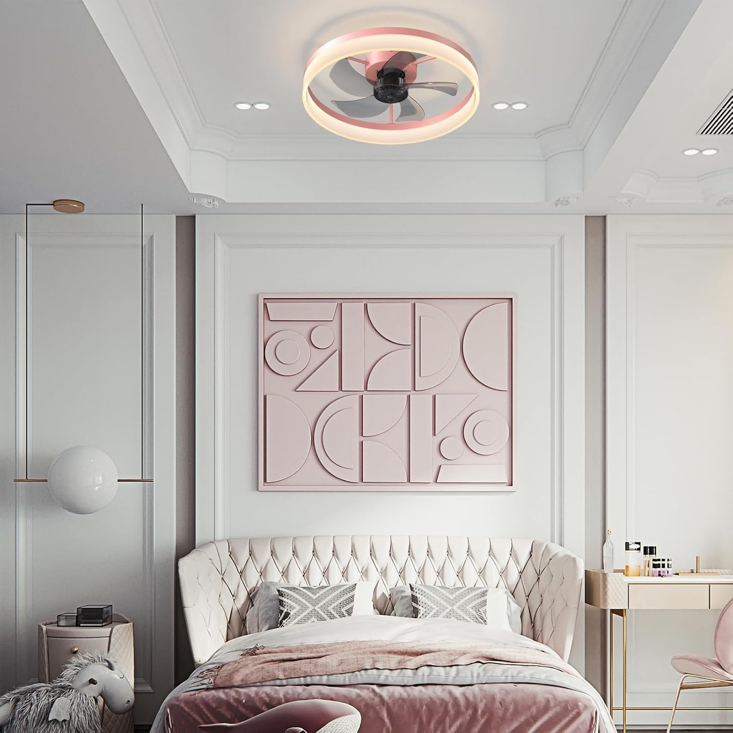 Ceiling Fans with Lights Dimmable LED Embedded Installation of Thin Modern Ceiling Fans(Pink), Dust-Proof, Long Lifespan
