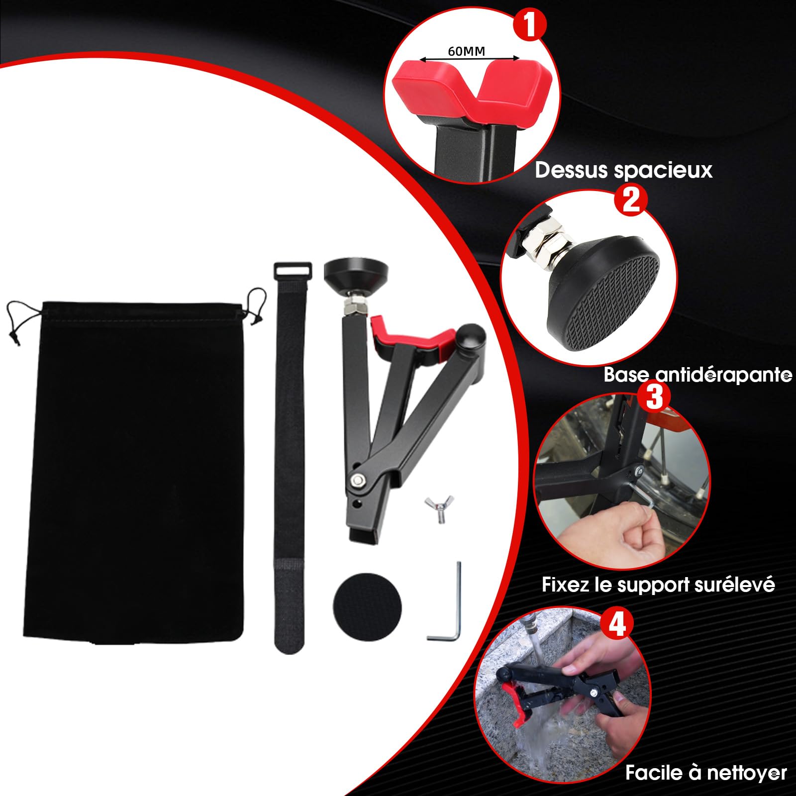 Béquille d'Atelier Moto Arrière Pliable pour Pit Bike Dirt Bike Rouge