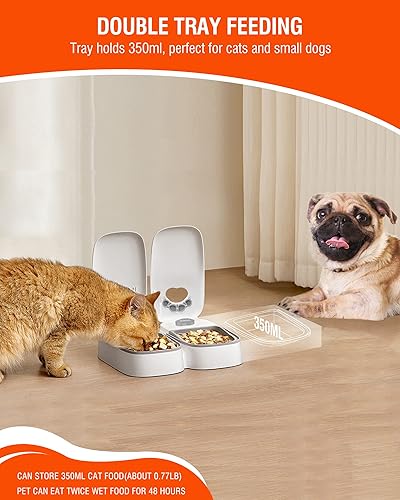 Miniatura 5 de Comedero automático para gatos de alimentos húmedos, alimentador inteligente para 2 comidas para 2 gatos con temporizador programable, dispensador