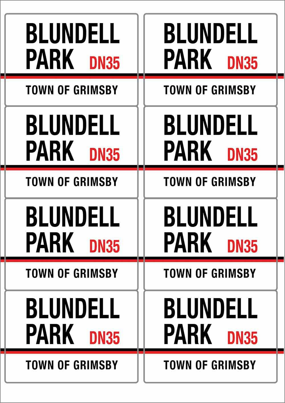 Blundell Park DN35 Grimsby Road Sign Rectangular Matt Paper Stickers A4 Sheet of 8 (Each Sticker is 99mm x 68mm)