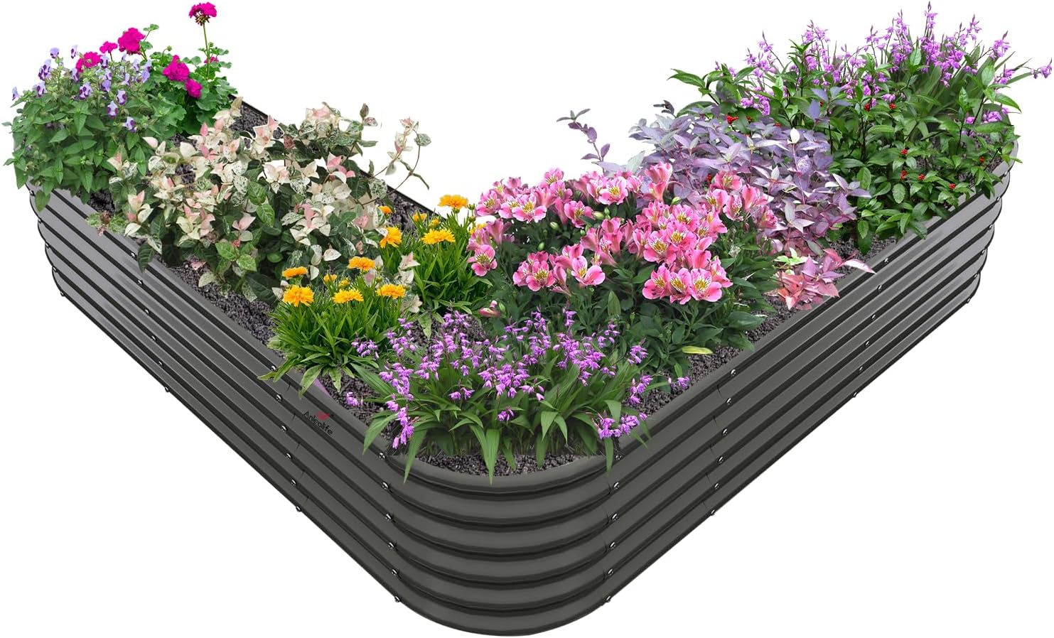 A ANLEOLIFE Heart-Shaped Galvanized Raised Garden Beds Outdoor,81x81x18in Large Metal Planter Box for Planting Vegetables Flowers Herb, Anti-Rust & Easy-Setup, Quartz Grey