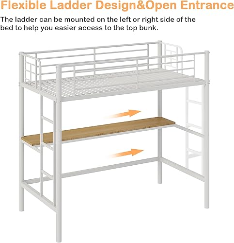 Miniatura 5 de VECELO Cama alta tamaño individual con escritorio, base de cama de metal con escalera extraíble y barandilla de seguridad, no necesita somier,