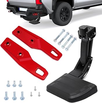 Rear Bed Step & Tow Hook Combo Kit Compatible with 2024-2026 Toyota Tacoma | Dual Function Rear Upgrade, Forged Steel Hook & Aluminum Step, Direct Fit Design