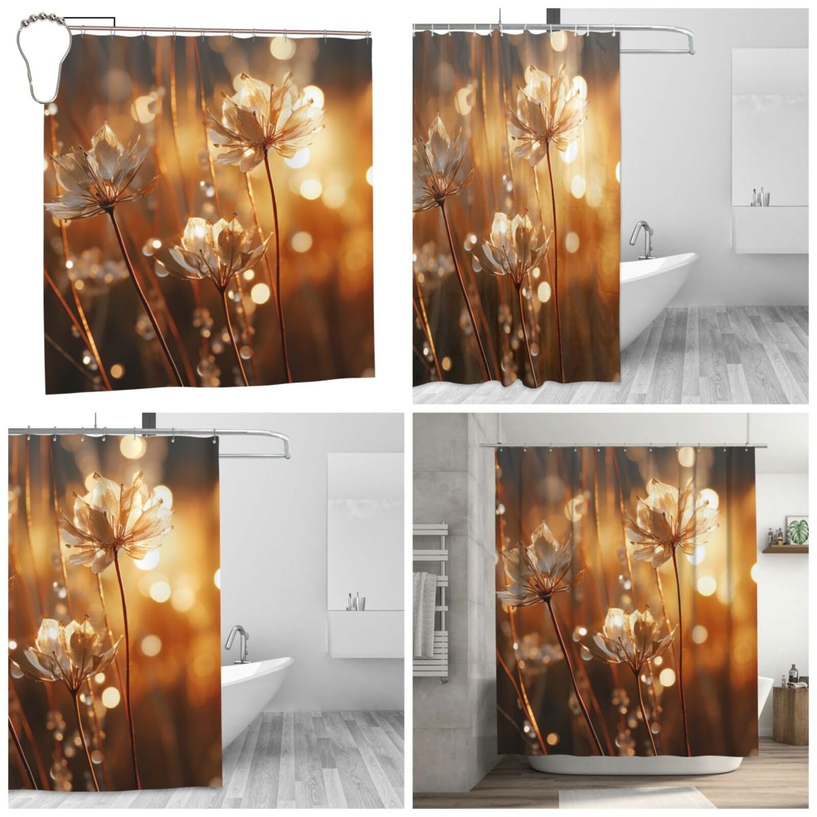 Rideau de douche 183x183 cm marron en microfibre moderne lavable pour baignoire