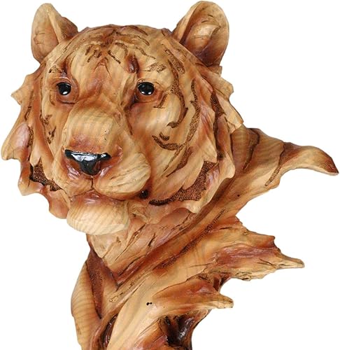 Miniatura 6 de Ebros Gift Busto grande de tigre de Bengala con escena de selva tropical, escultura de resina con corte de madera sintética, 11.75 pulgadas de alto