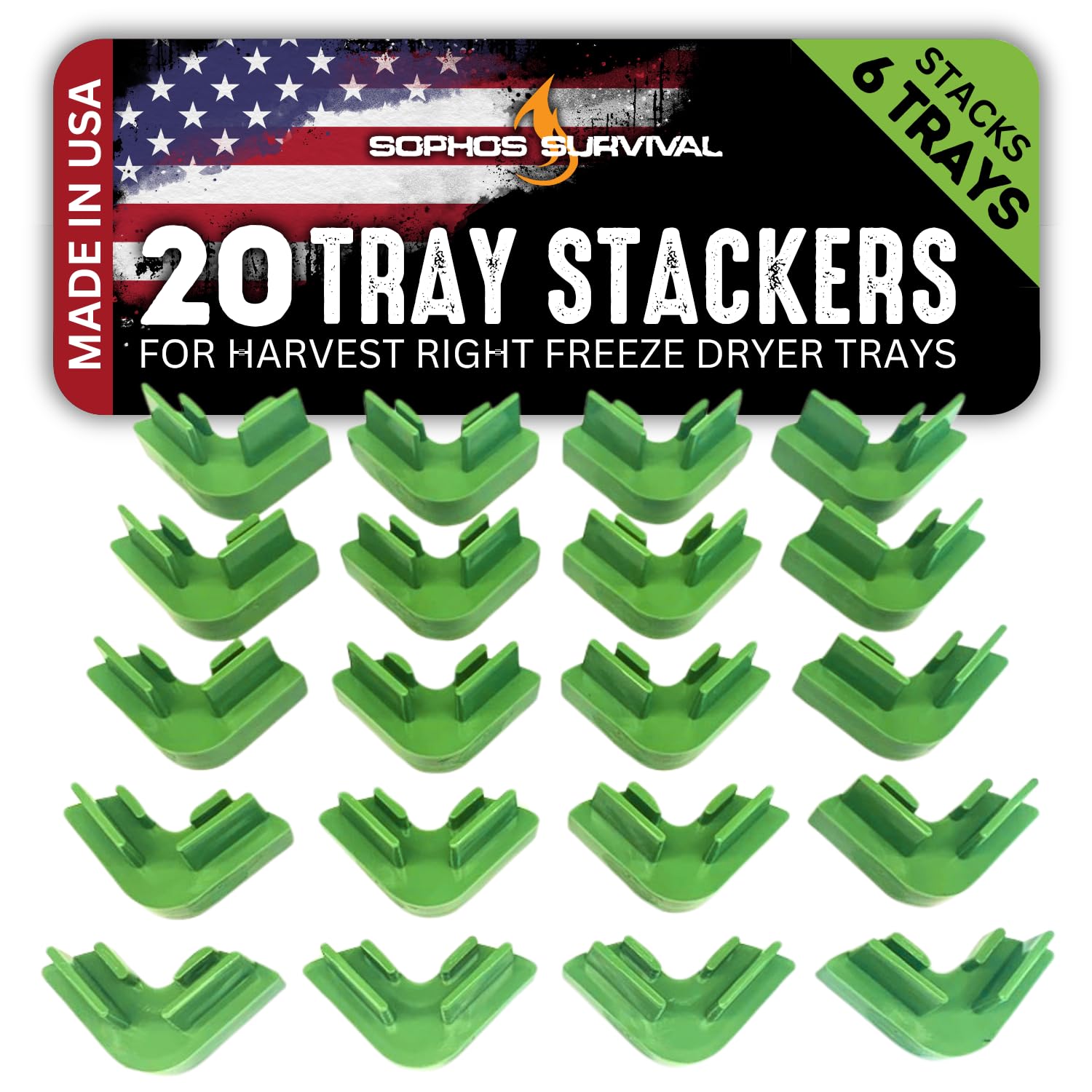 20 Pc Original Tray Stackers for Harvest Right Freeze Dryer Trays – Stacks 6 Trays – Green – Freeze Dryer Machine Accessories – Freeze Dried Food Storage – Made in USA