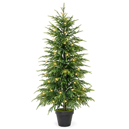 4FT Norfolk Pine Tree with Lights, Artificial Christmas Tree for