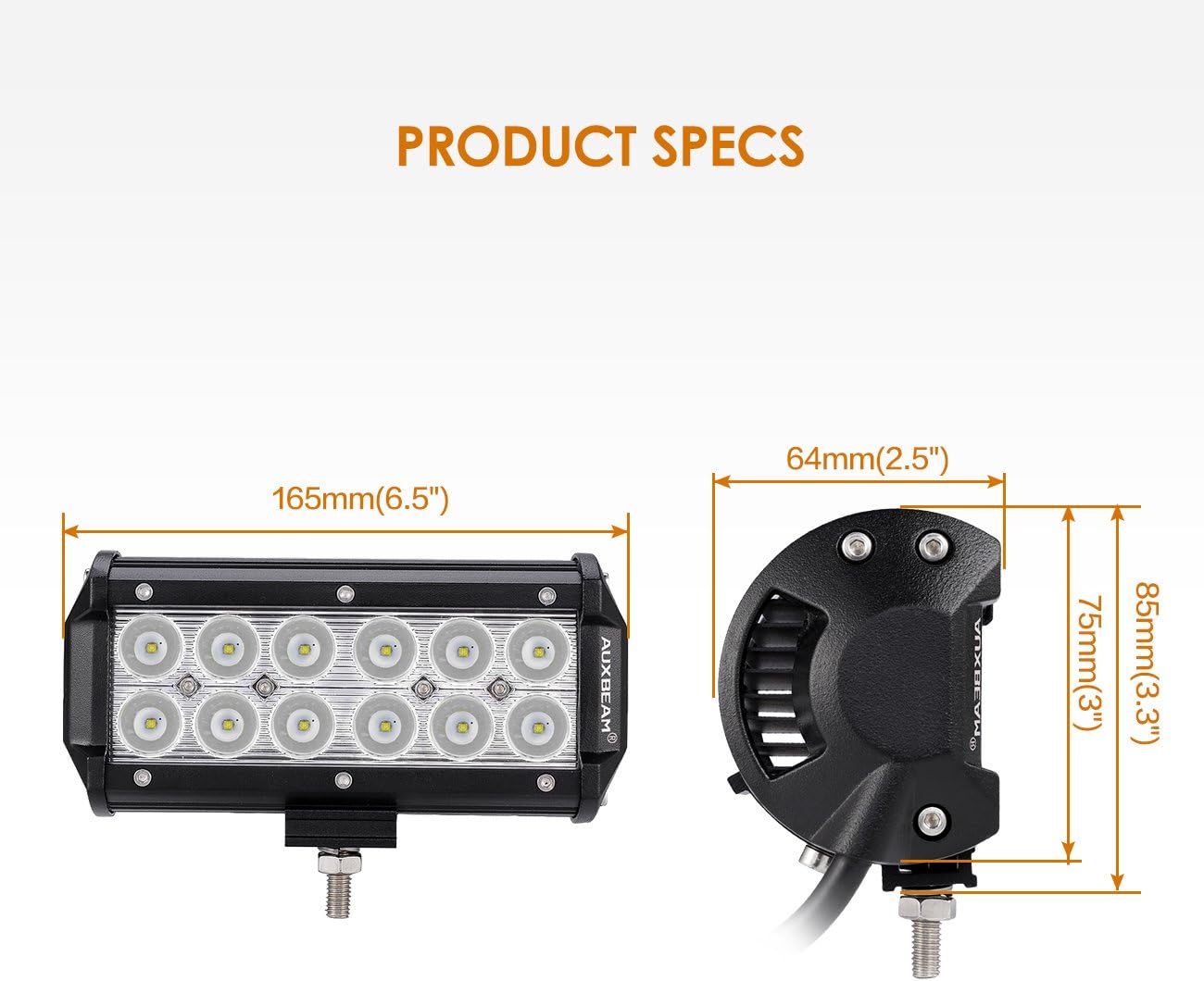 Auxbeam 7" Super Bright LED Spot Light Bar, 36W IP67 Waterproof - Off Road Driving Light for Trucks, 4x4, Military, Boating, Farming & Heavy Equipment